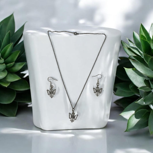 Butterfly Pendant Necklace and Earrings Set - Nature-Inspired Silver Jewelry | Perfect for Everyday Elegance