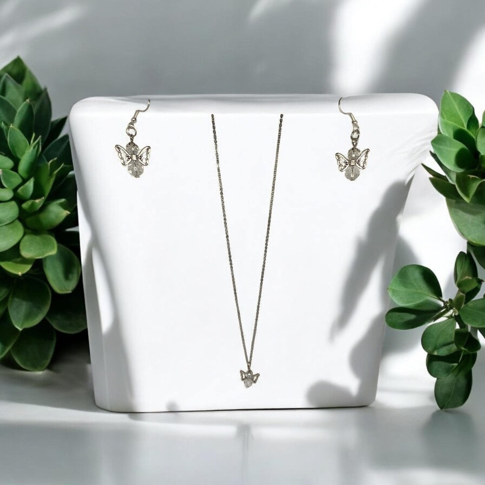 Butterfly Pendant Necklace and Earrings Set - Nature-Inspired Silver Jewelry | Perfect for Everyday Elegance