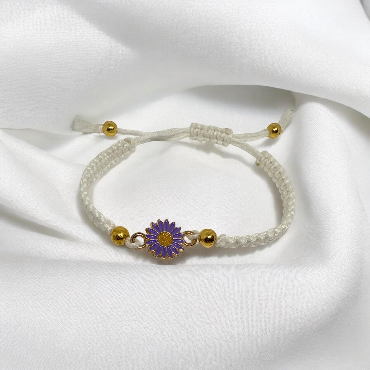 Adjustable Handcrafted Glow in the Dark Bracelet with Purple Daisy Charm - Made with Love!