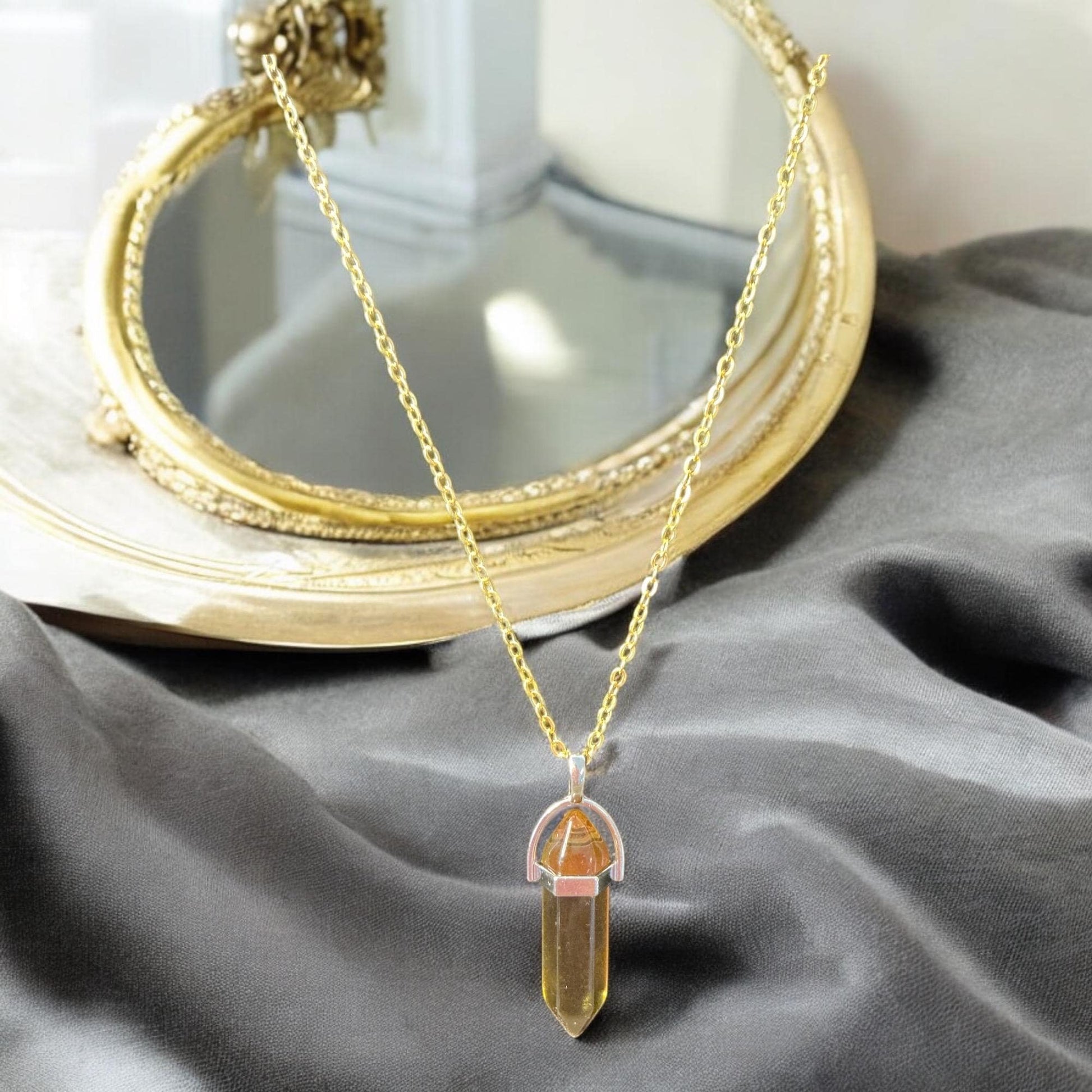 Golden Quartz Crystal Pendant Necklace