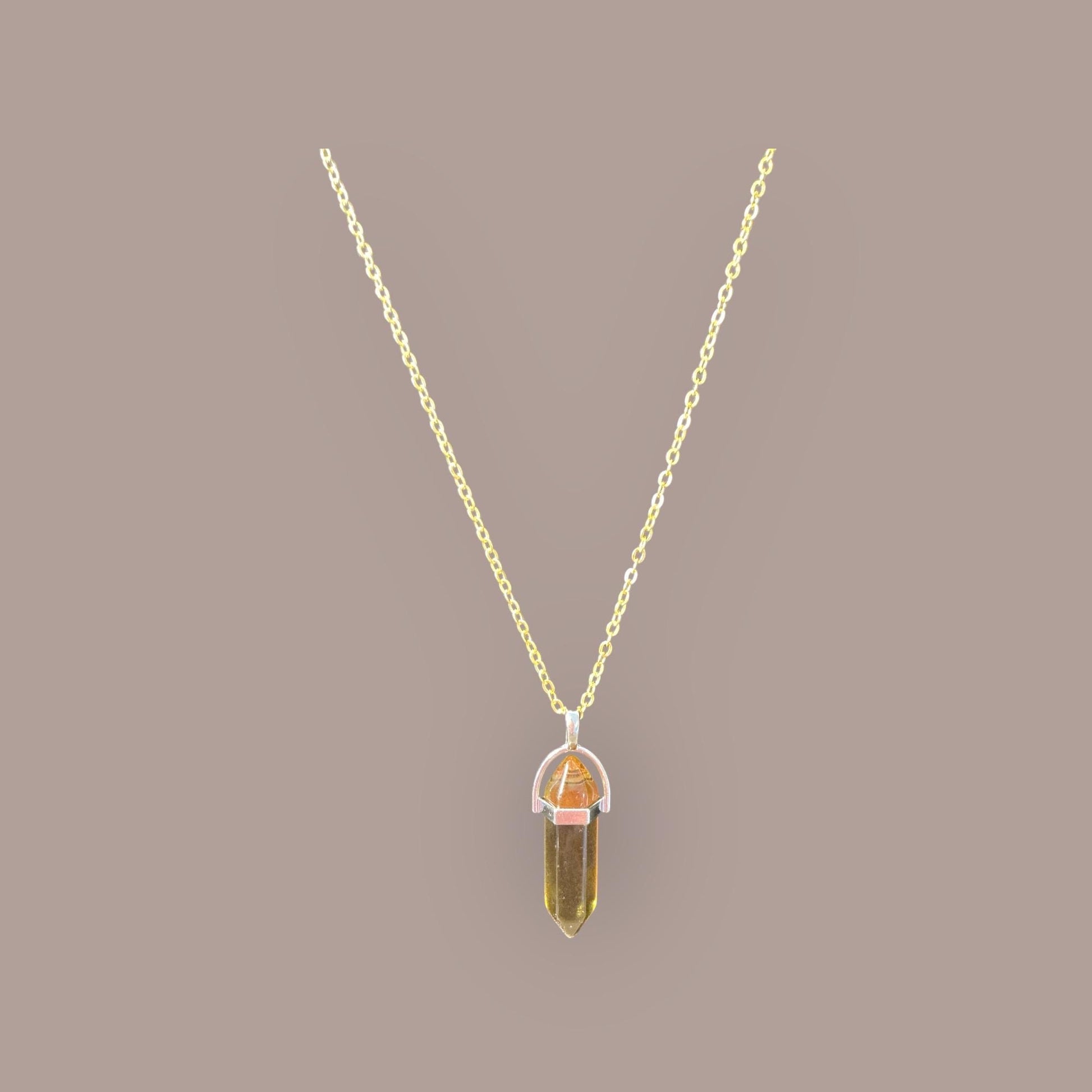 Golden Quartz Crystal Pendant Necklace