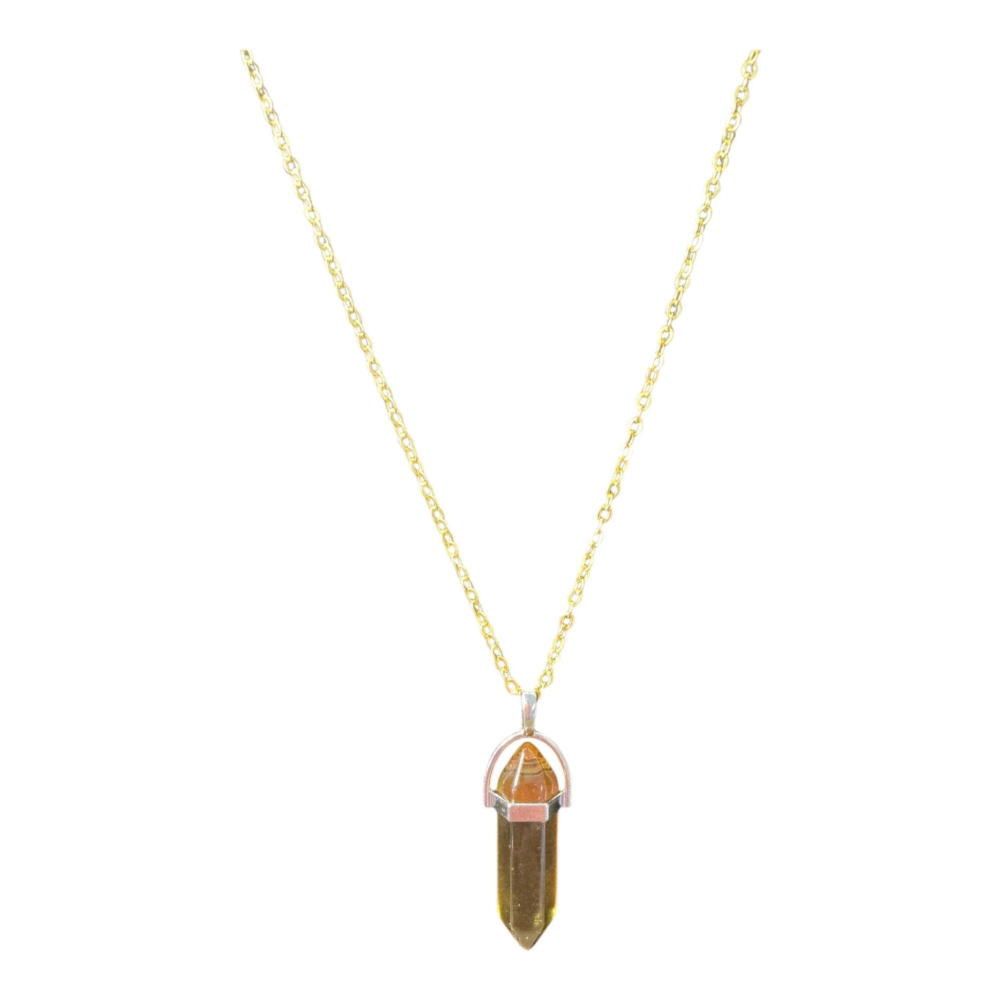 Golden Quartz Crystal Pendant Necklace