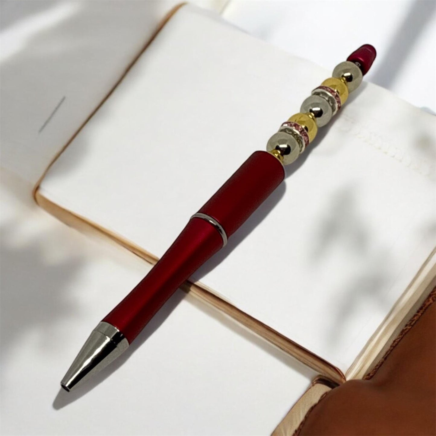 Elegant Red Pen and Golden Keychain Set