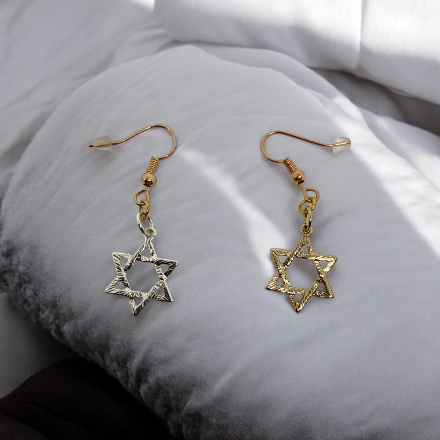 Handcrafted Star Earrings - Mixed Metal Silver and Gold Tones, Unique Boho Jewelry