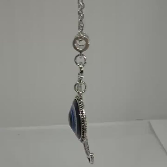 Elegant Crescent Moon Pendant with Blue Nazar Bead