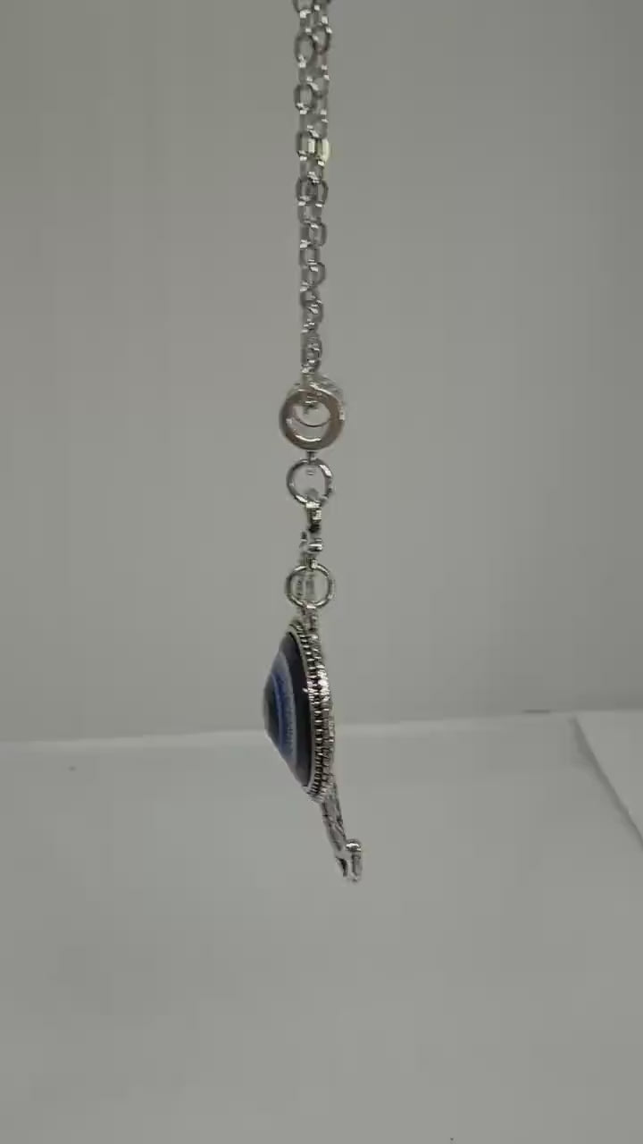 Elegant Crescent Moon Pendant with Blue Nazar Bead